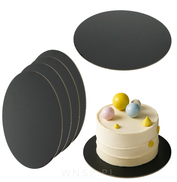 Podkład pod tort 5 sztuk Ø 30 cm okrągły, dekoracja na urodziny gruby sztywny czarny/biały