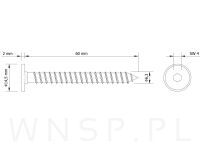 Wkręt HWI 6,3 X 60 mm, SW4, ocynk czarny - 2