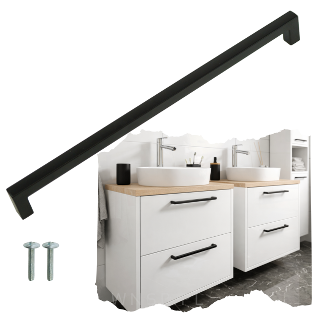 Uchwyt meblowy 256 mm Quadro, czarny, loft do szafki szuflady kuchennej