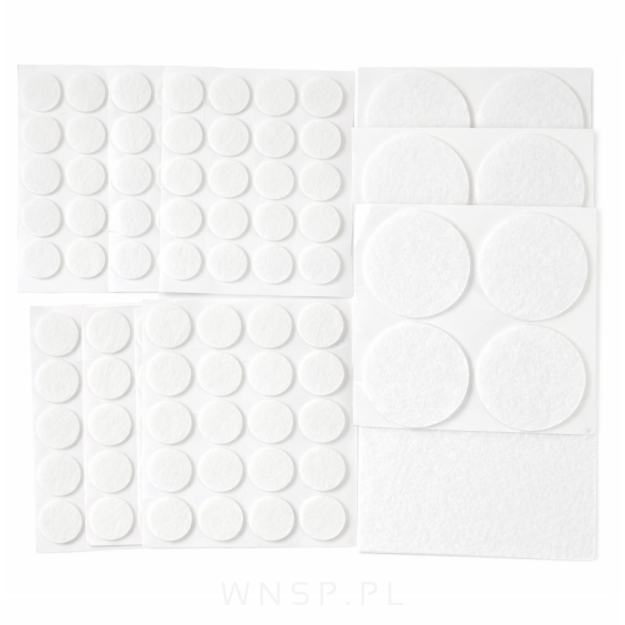 PODKŁADKI FILCOWE POD KRZESŁA, MEBLE, NOGI SAMOPRZYLEPNE ZESTAW 148 SZT BIAŁY FILC