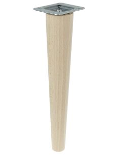 Noga bukowa prosta, stożek 30 cm surowa z blachą montażową