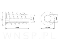 M6 X 20 mm - Nakrętka mufa do drewna typ DC - 3