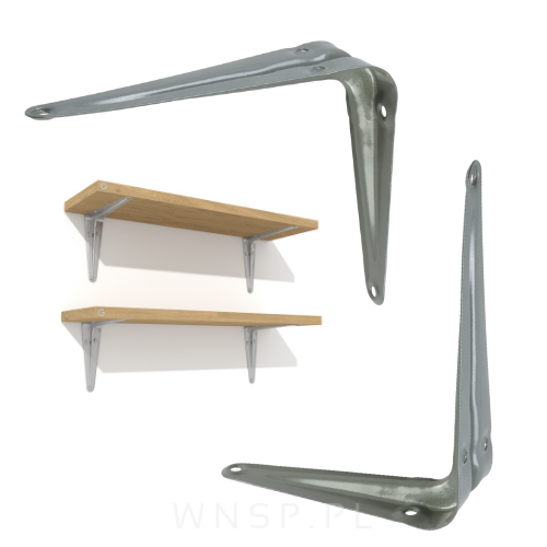 20x Wsporników do półki ściennej 125 x 100 mm, w kolorze srebrnym