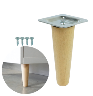 Noga bukowa prosta UNIQ 12 cm z blachą montażową, lakier bezbarwny