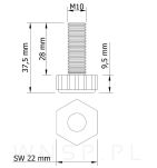 Regulator, stopka meblowa sześciokątna  M10 X 40 mm z mufą wbijaną - 4