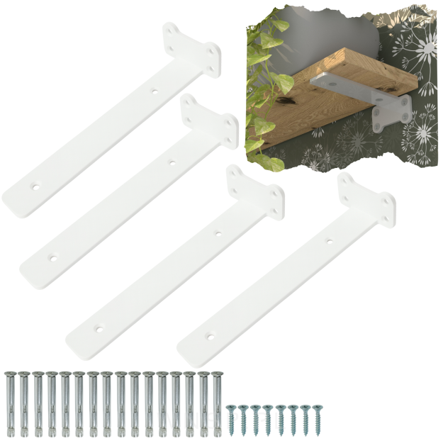 Zestaw 4 nowoczesnych wsporników do półki meblowej 260 mm, biały