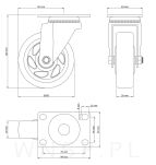 Kółko obrotowe Ø 100 mm, gumowane czarne z podstawą w kolorze czarnym - 3