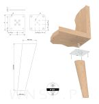 Noga bukowa skośna 15 CM, nóżka drewniana buk stożek, zestaw z blachą i wkrętami - 2