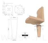 Noga bukowa 13 CM, nóżka drewniana buk stożek, zestaw z blachą i wkrętami - 2