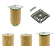 Nóżka bukowa lakierowana 20 cm, walcowa 60 mm z blachą - 12