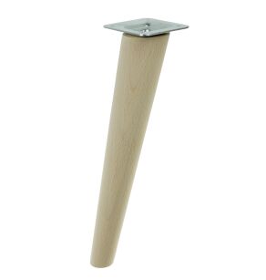 Noga meblowa bukowa skośna, 35 cm surowa z blachą montażową