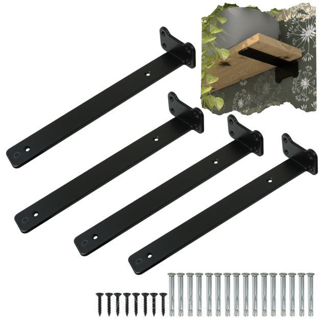 Zestaw 4 nowoczesnych wsporników do półki meblowej 310 mm, czarne