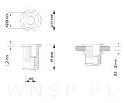 Nitonakrętka nierdzewna M6 x 15 MM, ryflowana z kołnierzem - 2