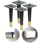 Noga stalowa prosta stożek 18 cm, z blachą montażową, czarna + mosiądz - 5