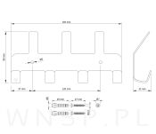 Wieszak 194 mm z 7 uchwytami, haczykami, kolor biały przykręcany - 2
