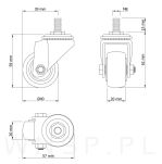Kółko obrotowe Ø 40 mm, gumowane czarne z trzpieniem M8 x 15 mm - 3