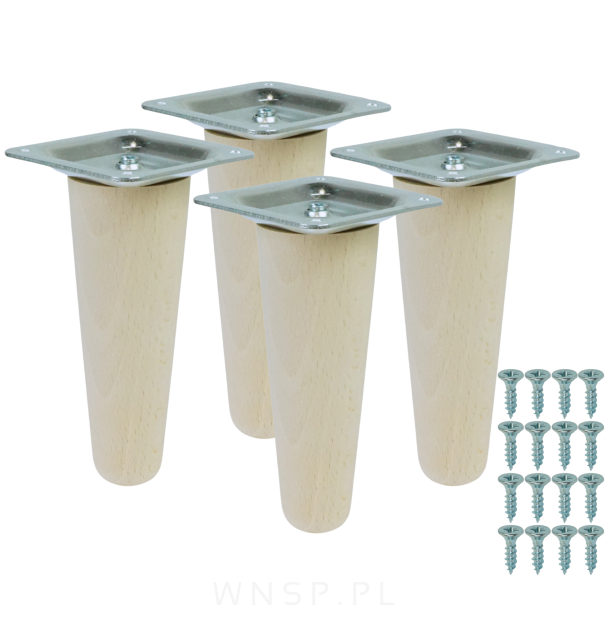 4x Noga bukowa prosta UNIQ 15 CM z blachą montażową