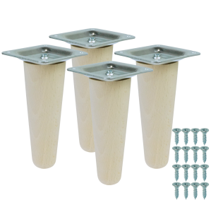 4x Noga bukowa prosta UNIQ 15 CM z blachą montażową