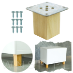 Nogi dębowe 6 CM, nóżki kwadratowe drewniane dąb, zestaw z blachami i wkrętami - 7