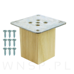 Nogi dębowe 6 CM, nóżki kwadratowe drewniane dąb, zestaw z blachami i wkrętami - 5