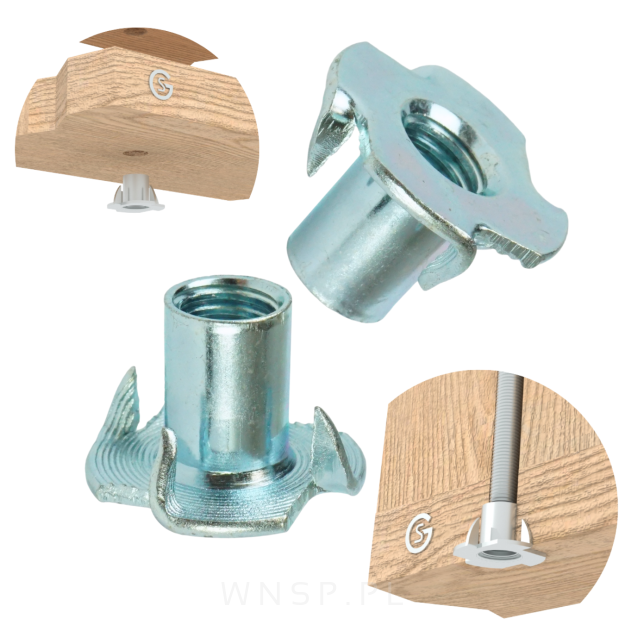 Nakrętka pazurkowa M8 x 15 mm, kłowa stalowa 50 sztuk kotwa wbijana do drewna