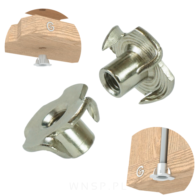 Nakrętka pazurkowa wbijana M4 X 8 mm kłowa 10 sztuk, wbijana do drewna