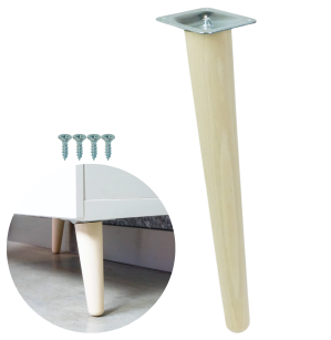 Noga bukowa skośna UNIQ 35 cm z blachą montażową, surowa