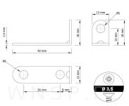 Kątownik montażowy 10 sztuk, 42 x 18 mm, 3 otworowy - 2