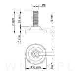 Regulator, nóżka, stopka meblowa M8 X 34 mm - 3