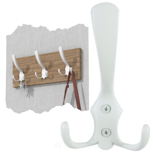 Haczyk 3 ramienny wieszak przykręcany, biały
