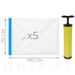 WORKI PRÓŻNIOWE 100 x 70 CM ZESTAW 5 SZTUK + POMPKA GRATIS, NA UBRANIA, KOCE, POŚCIEL DO SZAFY, GARAŻU, PIWNICY, NA STRYCH MOCNE GRUBE - 2
