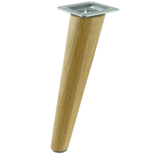 Noga dębowa skośna, stożek 45 cm lakierowana z blachą montażową