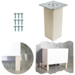 Nogi bukowe 12 CM, nóżki kwadratowe drewniane buk, zestaw z blachami i wkrętami - 5