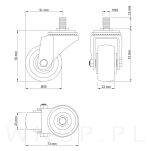 Kółko obrotowe Ø 50 mm, gumowane czarne z gwintem M10 x 15 mm - 3