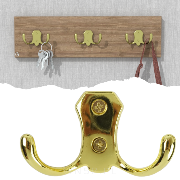 Haczyk 2 ramienny wieszak przykręcany, mosiądz