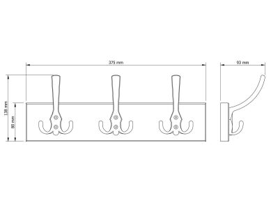 Wieszak ścienny na ubrania, z 3 haczykami, surowy