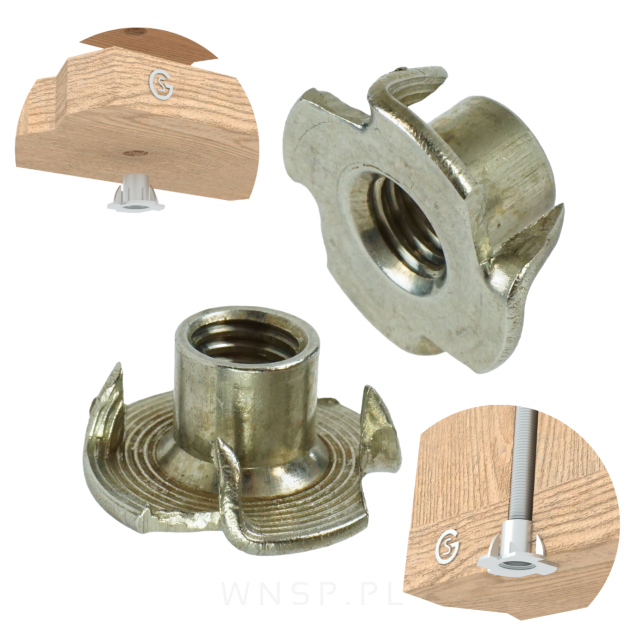 Nakrętka pazurkowa wbijana M8 X 11 mm kłowa 50 sztuk, wbijana do drewna