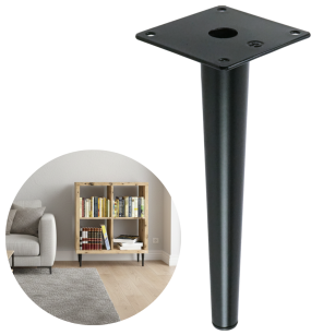 Noga stalowa prosta stożek 23 cm, z blachą montażową, czarna matowa