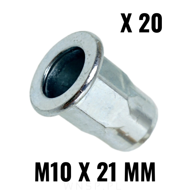 Nitonakrętka M10 x 21 MM, 1/2 sześciokątna z kołnierzem