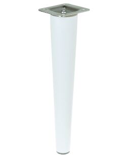 Noga bukowa prosta, stożek 35 cm biała z blachą montażową