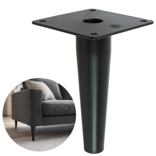 Noga stalowa prosta stożek 13 cm, z blachą montażową, czarna matowa