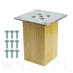 Noga dębowa 8 CM, nóżka drewniana dąb lakier kwadrat, zestaw z blachą i wkrętami - 5