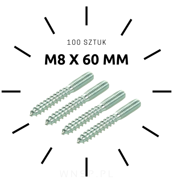 M8 X 60 mm, szpilka dwustronna