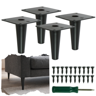 Nogi stalowe proste 10 cm, zestaw z wkrętami, czarne matowe