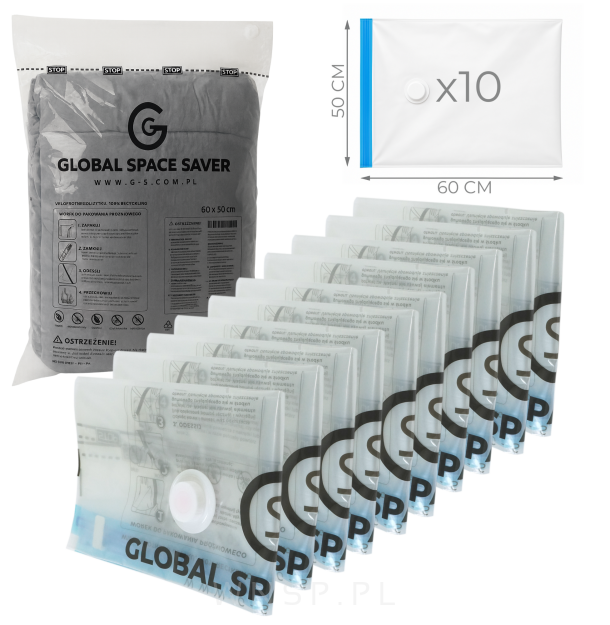 10 SZT. WORKÓW PRÓŻNIOWYCH 60 x 50 CM, WORKI NA UBRANIA POŚCIEL MOCNE GRUBE