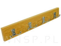 Wieszak ścienny na ubrania, z 4 haczykami, dąb lakier bezbarwny - 3