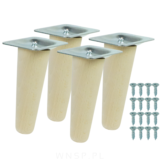 4x Noga bukowa skośna UNIQ 15 CM z blachą montażową