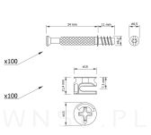 Złącze meblowe połączenie mimośrodowe 100 kpl. zaczep 34 mm, komplet złącza do mebli - 2