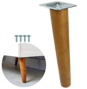 Noga bukowa skośna UNIQ 25 cm z blachą montażową, orzech