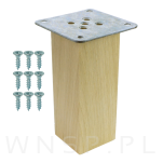 Nogi dębowe 12 CM, nóżki kwadratowe drewniane dąb, zestaw z blachami i wkrętami - 7